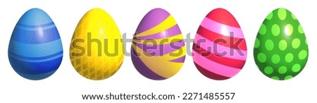 A set of Easter eggs in a 3d style. Happy easter, set Easter egg in color. Spring holiday, holiday decor, easter clip art for banner and card, icons. 3d illustration design