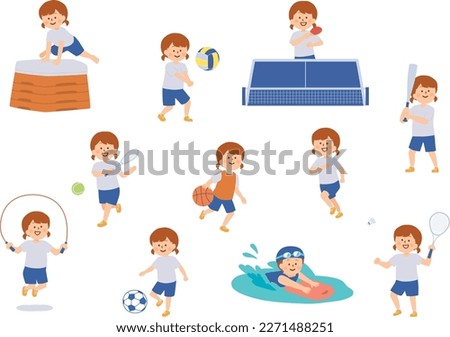 Clip art of girl enjoying sports in school physical education