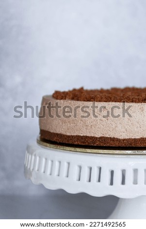 Delicious whole and sliced cake with layout, Food photography top view and props