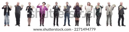 group of successful people with money in their hands