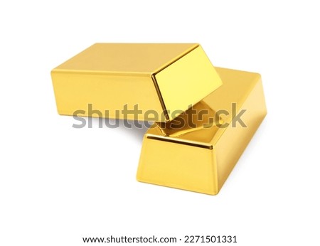 Two shiny gold bars isolated on white