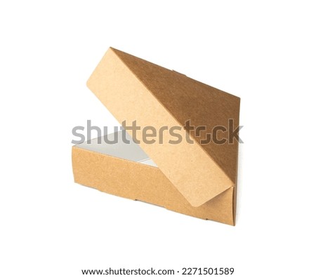 Empty Triangle Paper Box, Single Pizza Slice Brown Cardboard Package, Triangular Box Isolated on White Background, Clipping Path Royalty-Free Stock Photo #2271501589