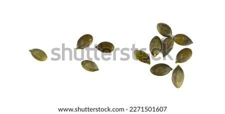 Pumpkin Seeds Isolated, Raw Pepita Grains, Scattered Green Healthy Nuts, Pumpkin Seed Group on White Background