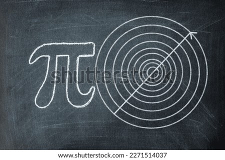 Greek letter Pi in chalk on a black background with circles of different diameters Royalty-Free Stock Photo #2271514037