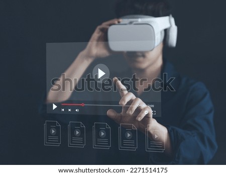 business people use vr to watch online live streaming on virtual monitors connection technology concept digital multimedia player internet video content movie entertainment business