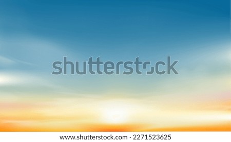 Sunset Sky Background,Sunrise with Yellow and Blue Sky,Nature Landscape Romantic Golden Hour with twilight Sky in Evening after Sun Dawn,Vector Horizon Banner Sunlight for Four Seasons concept Royalty-Free Stock Photo #2271523625