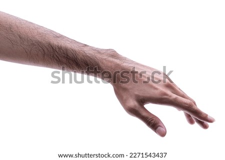 Close up male hand reach and ready to help or receive. Gesture isolated on white background with clipping path.
