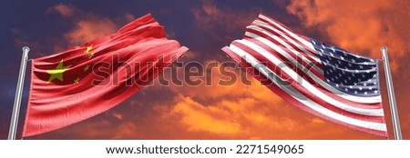 China United State flags China United States trade war Royalty-Free Stock Photo #2271549065
