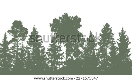 Beautiful forest, silhouette of firs, pines and different deciduous trees. Vector illustration.