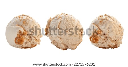 Lotus biscuit vanilla three scoops gelato ice cream in different angles and textures.  Royalty-Free Stock Photo #2271576201