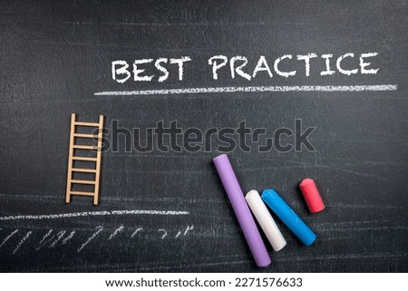 Best Practice. Text and colored pieces of chalk on a chalkboard background.