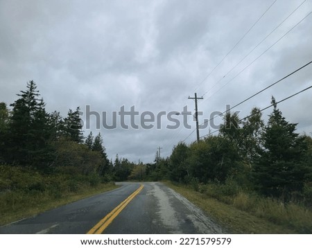 An empty road under a stormy sky on a autumn day.