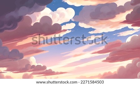 Clouds in The Sky Background During Golden Hour of Sunrise or Sunset Hand Drawn Painting Illustration Royalty-Free Stock Photo #2271584503