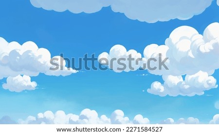 Clouds in A Bright Blue Sky Background Hand Drawn Painting Illustration