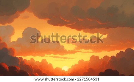 Clouds in The Sky Background During Golden Hour of Sunrise or Sunset Hand Drawn Painting Illustration Royalty-Free Stock Photo #2271584531