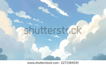 Clouds in A Bright Blue Sky Background Hand Drawn Painting Illustration