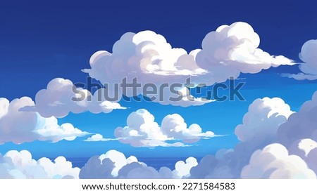 Clouds in a Blue Sky Ozone Layer Background Hand Drawn Painting Illustration