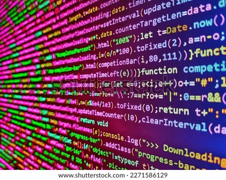 Malware is hidden in the code. Finance data concept. Dig. Network hacking. Abstract technology pattern background of IT project. Developer occupation work photo. Digital technology on display