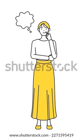 A casually dressed young woman thinking while scratching her face, Vector Illustration
