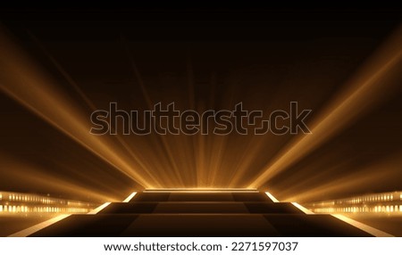 Abstract golden light rays scene with stairs Royalty-Free Stock Photo #2271597037