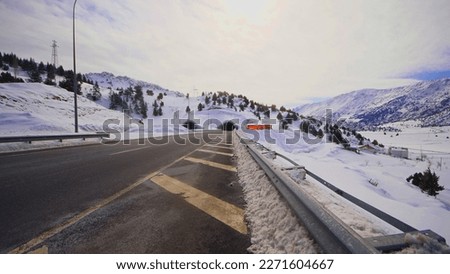 Road going to the tunnel. Tunnel road with snow view. Kahramanmaraş-Türkiye