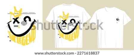 Graffiti urban street art style crown, smiling emoji drawing and text. Vector illustration design for fashion graphics, t shirt prints.