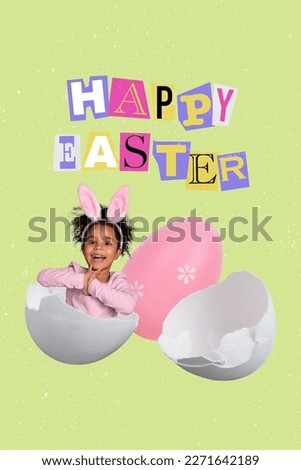 Tiny small little girl inside scrambled egg have fun preparing for Easter holiday celebration painting handmade chocolate eggs
