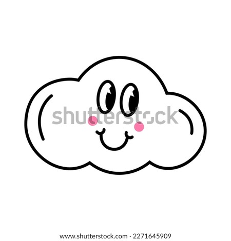 Funny cartoon character. Design element in retro style isolated on white background. Vector illustration of cloud with faces.