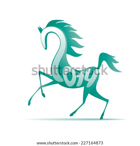 Decorative silhouette horse with 2014. Eps8. CMYK. Organized by layers. Global color. Gradients used.