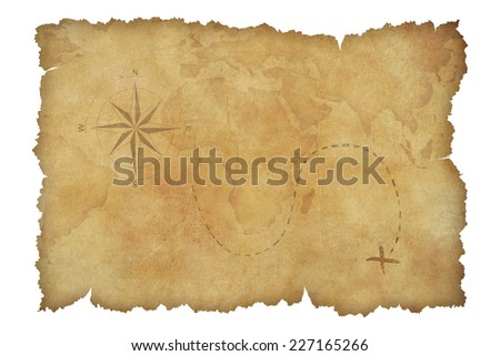Pirates' parchment treasure map isolated on white with clipping path included