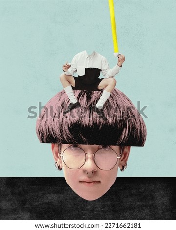 Weirdo. Contemporary art collage. Concept of weird people, pop art, creativity, surrealism, imagination. Poster with crazy abstract design.