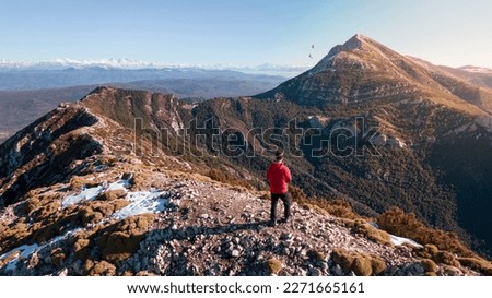 Gazing at the Horizon from Fragineto Peak: The Pyrenees and Sierra de Guara through the Eyes of a Young Adventure Royalty-Free Stock Photo #2271665161