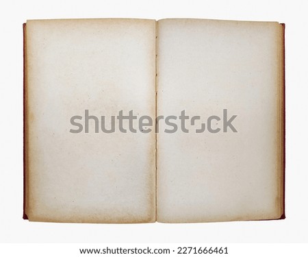 Old red book opened with copy space isolated on white background. Royalty-Free Stock Photo #2271666461