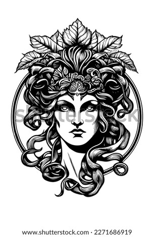 Angry Medusa head hand drawn illustration Royalty-Free Stock Photo #2271686919