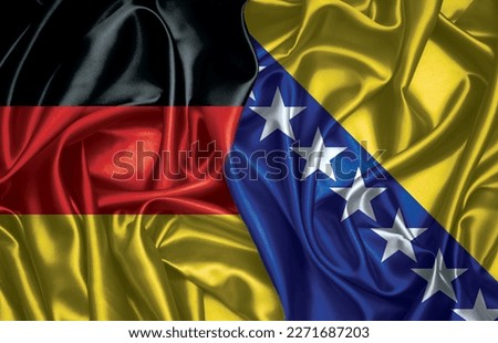 Germany and Bosnia and Herzegovina two folded silk flag together