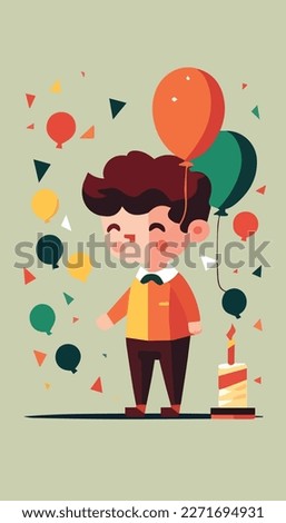 Happy Kid Birthday Party Surprise with Colorful Balloons and Confetti (1). Minimalist Illustration vector art