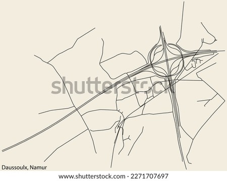 Detailed hand-drawn navigational urban street roads map of the DAUSSOULX DISTRICT of the Belgian city of NAMUR, Belgium with vivid road lines and name tag on solid background