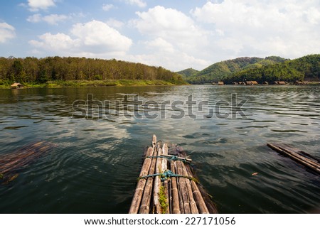 raft on river with mountain landscape in north eastern part