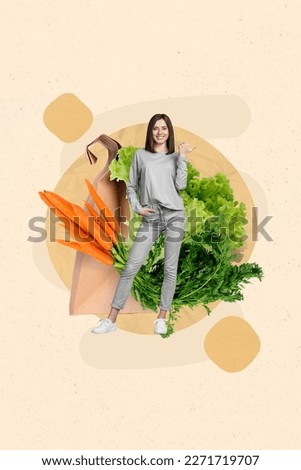 Collage illustration magazine sketch picture poster banner of beautiful girl advertise fresh products isolated on painting background