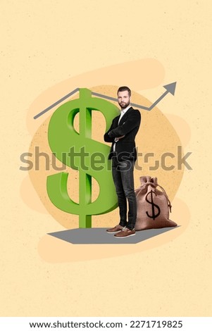 Vertical 3d collage image picture poster banner of confident man reach success career level up isolated on painting background