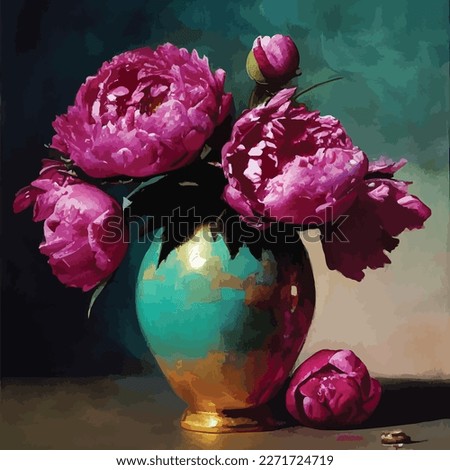 flowers in vase, still life painting style. vector illustration	 Royalty-Free Stock Photo #2271724719