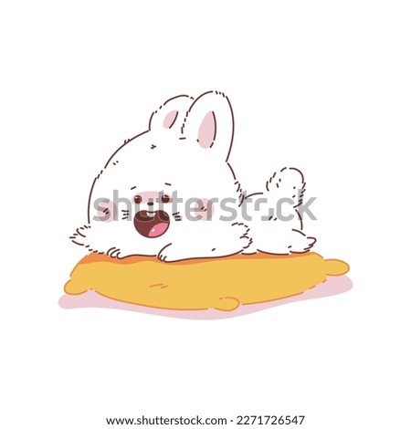 Cute rabbit on pillow vector cartoon character isolated on a white background.