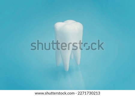 clean tooth model on blue background. treatment of toothache. the concept of dentistry.