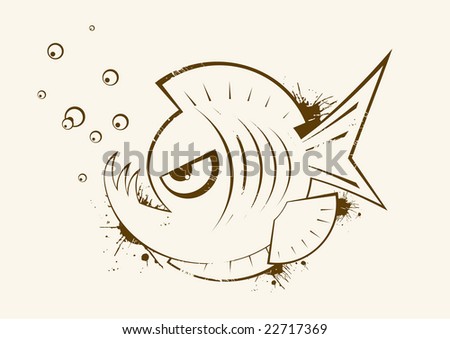 angry fish vintage symbol