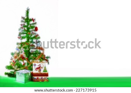 Happy Christmas presents under a decorated  tree