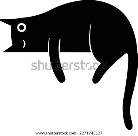 Minimal sleeping cat illustration, stylized simple one eye open lazy cat black silhouette vector EPS .