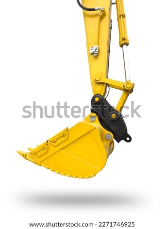 Crawler excavator with lift up bucket isolated on white background. Powerful excavator with an extended bucket close-up. Construction equipment for earthworks Royalty-Free Stock Photo #2271746925