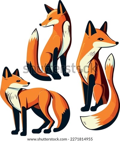 Fox sticker in cartoon style on a white background, flat style isolated. Vector illustration