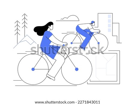 Cycling experiences abstract concept vector illustration. Cycling in nature experiences, family bike ride, best bicycle trails, rental service, city tour, indoors velodrome abstract metaphor.