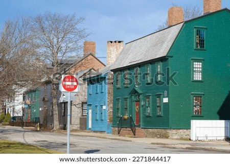 Colorful houses in downtown of Newport RI USA